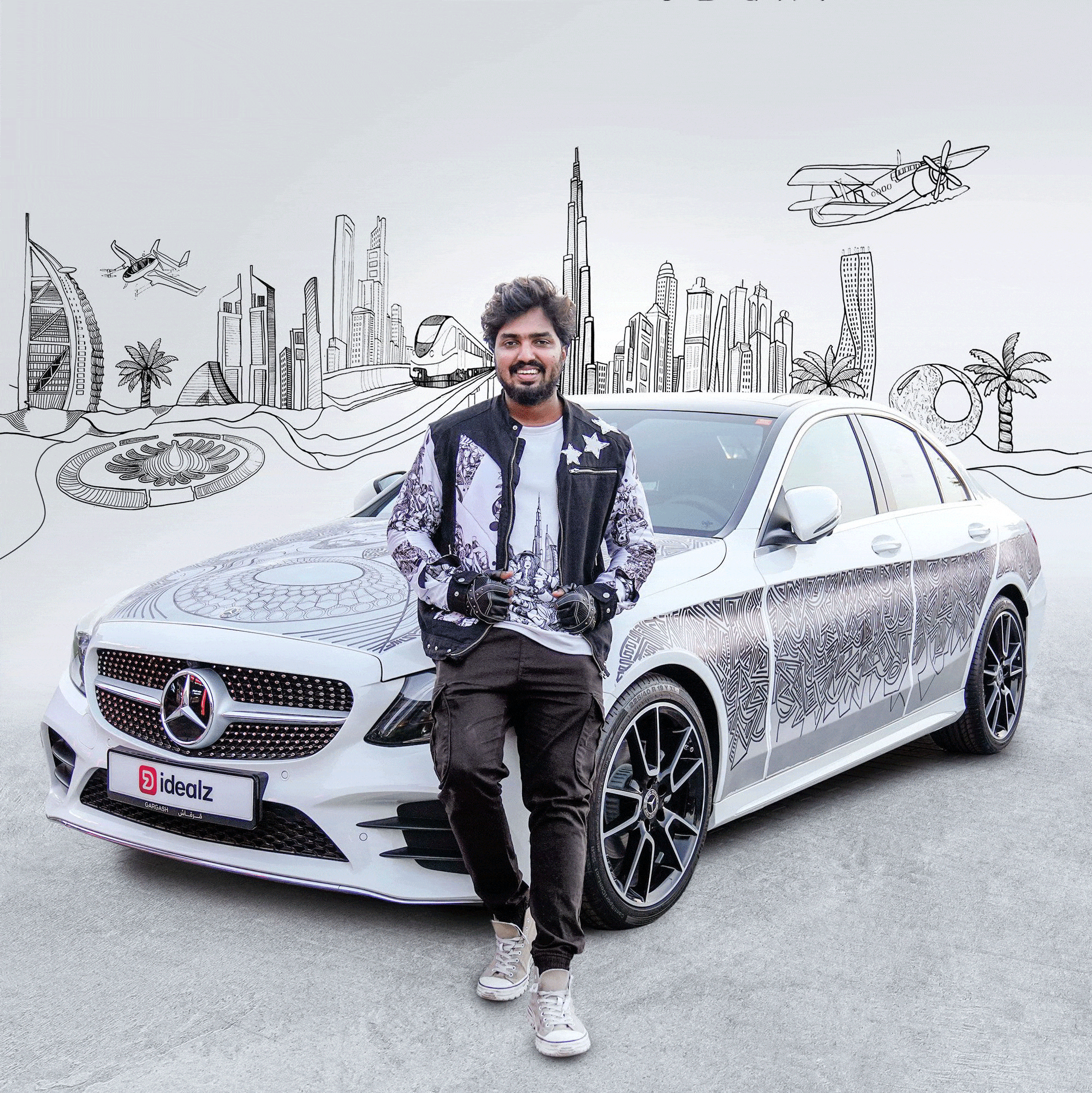 Doodle on a Brand New Mercedes C200 in Dubai